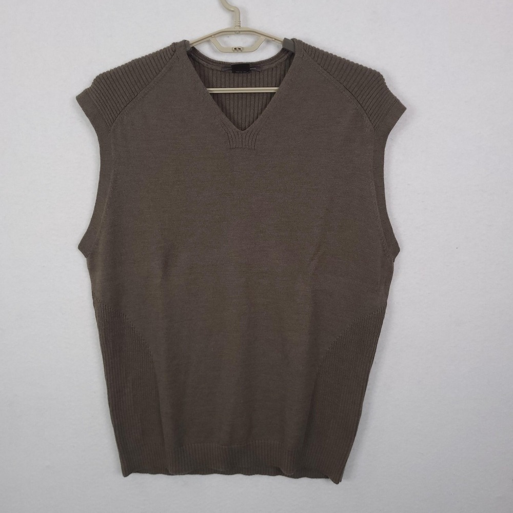 Tiger Woods Sweater Vest Mens 2XL Brown V Neck 100% Wool Knit Golf Pullover
